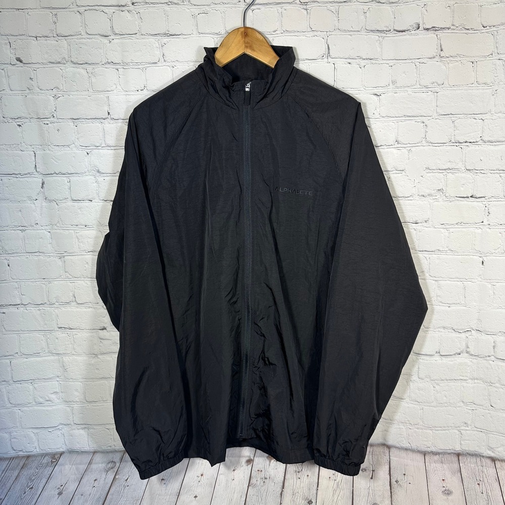 Alphalete‎ Mens Black Full Zip Nylon Windbreaker Jacket Large Mesh Lined Active